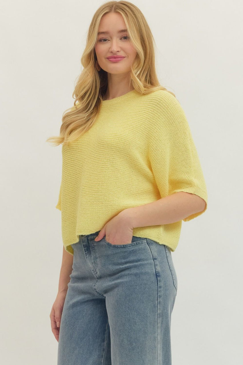 T30497 Lemon Textured Knit SS Top
