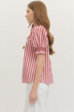 T29322 Striped Short Puff Sleeve Top