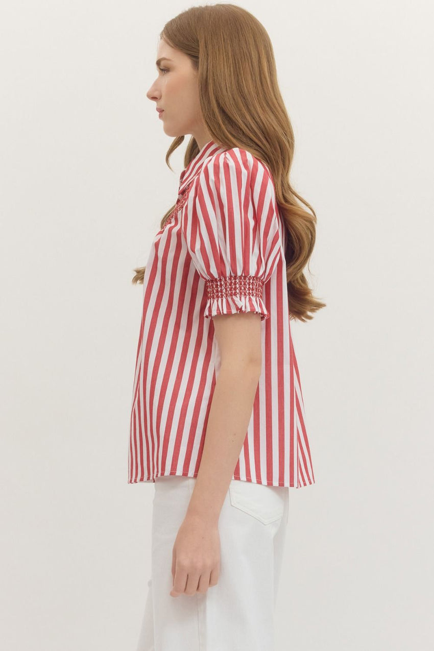 T29322 Striped Short Puff Sleeve Top
