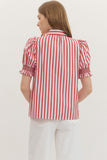 T29322 Striped Short Puff Sleeve Top