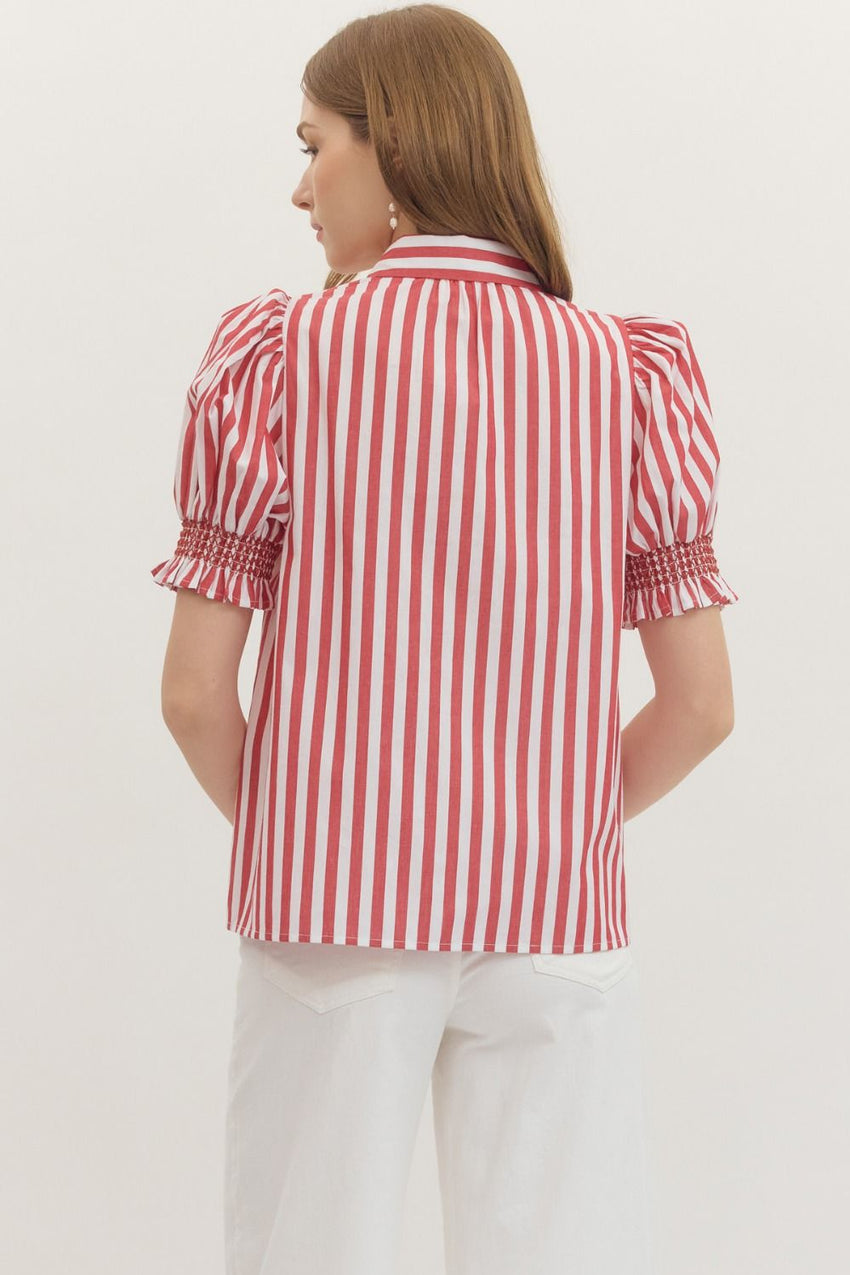 T29322 Striped Short Puff Sleeve Top