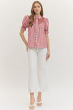 T29322 Striped Short Puff Sleeve Top
