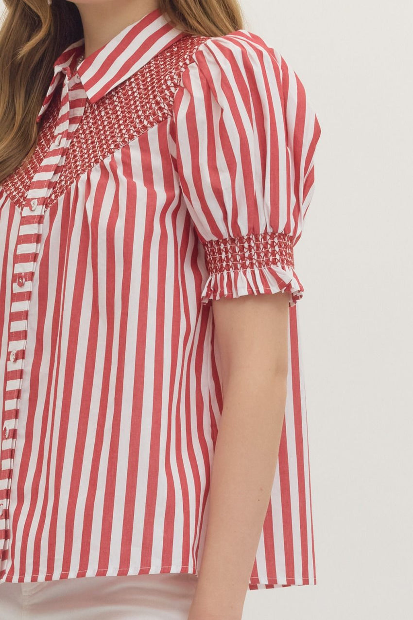T29322 Striped Short Puff Sleeve Top