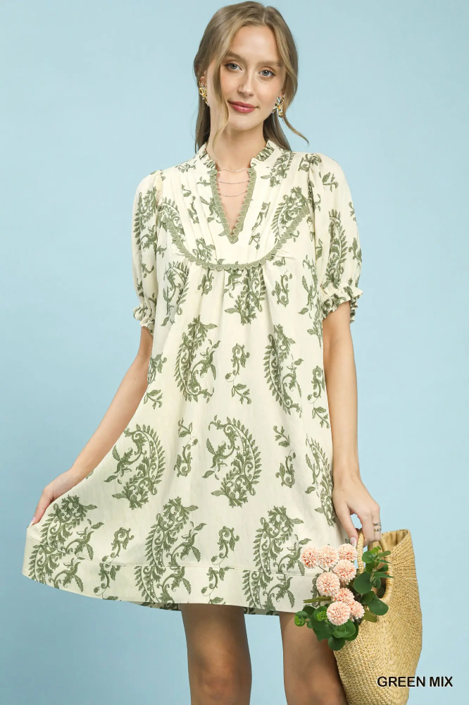 K1856 Paisley Scallop Trim Dress