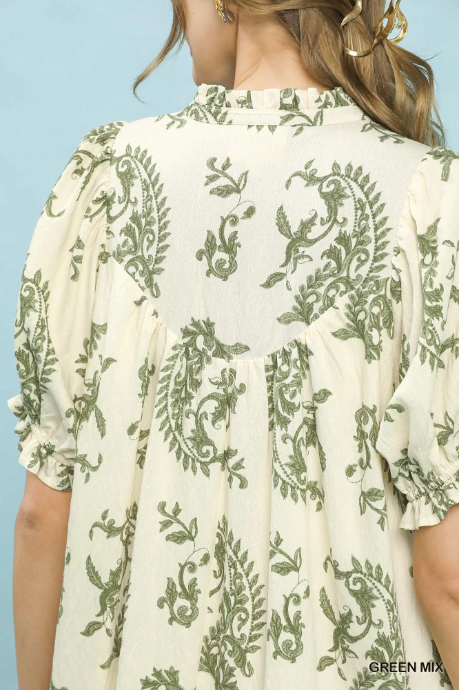 K1856 Paisley Scallop Trim Dress