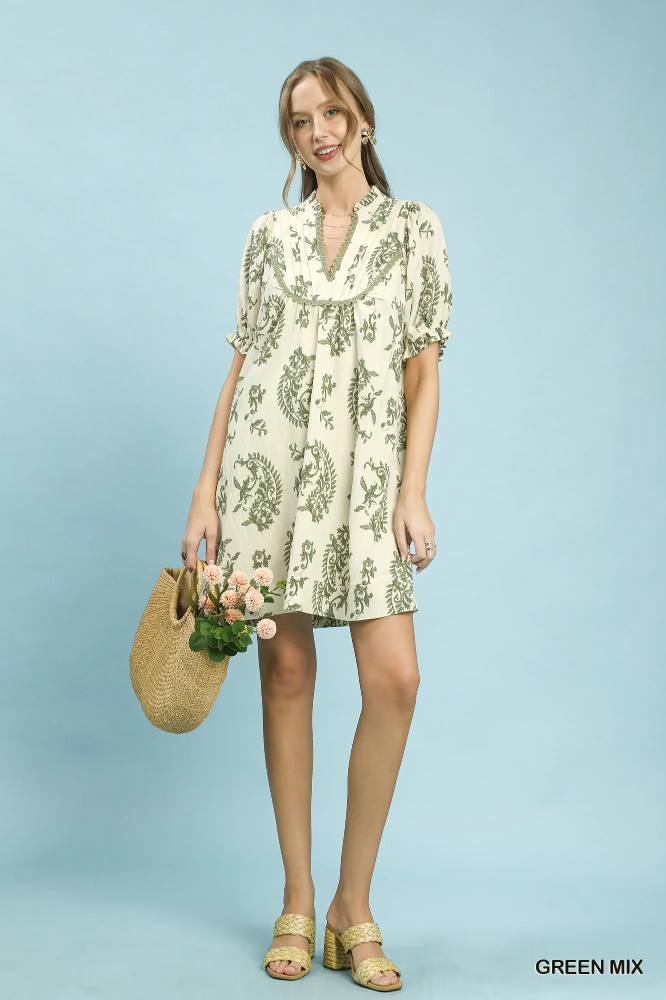 K1856 Paisley Scallop Trim Dress