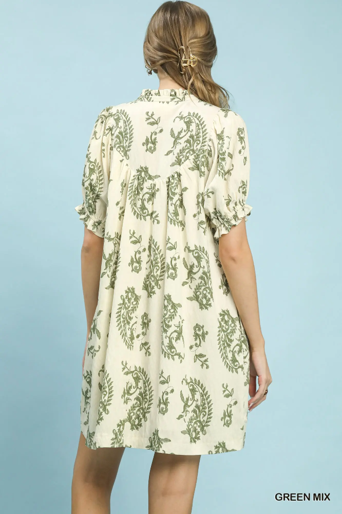K1856 Paisley Scallop Trim Dress