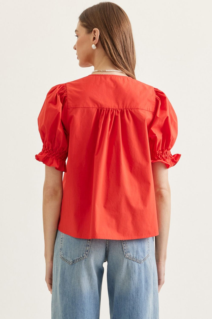 T31011 Red Button Closure Top
