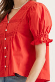 T31011 Red Button Closure Top