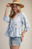 ET29371 Stripe Embroidery Top
