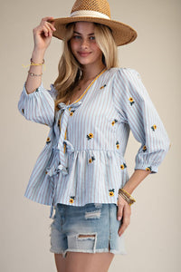 ET29371 Stripe Embroidery Top