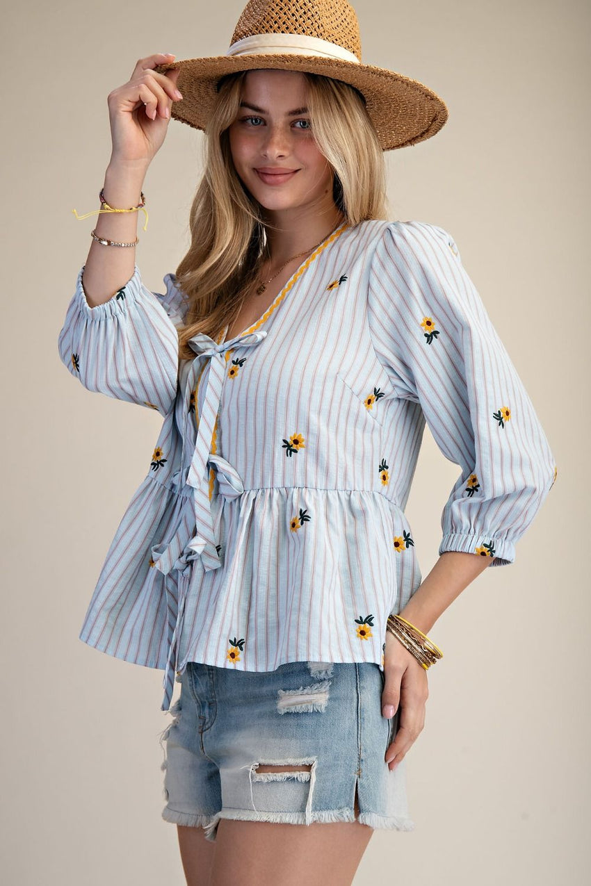 ET29371 Stripe Embroidery Top