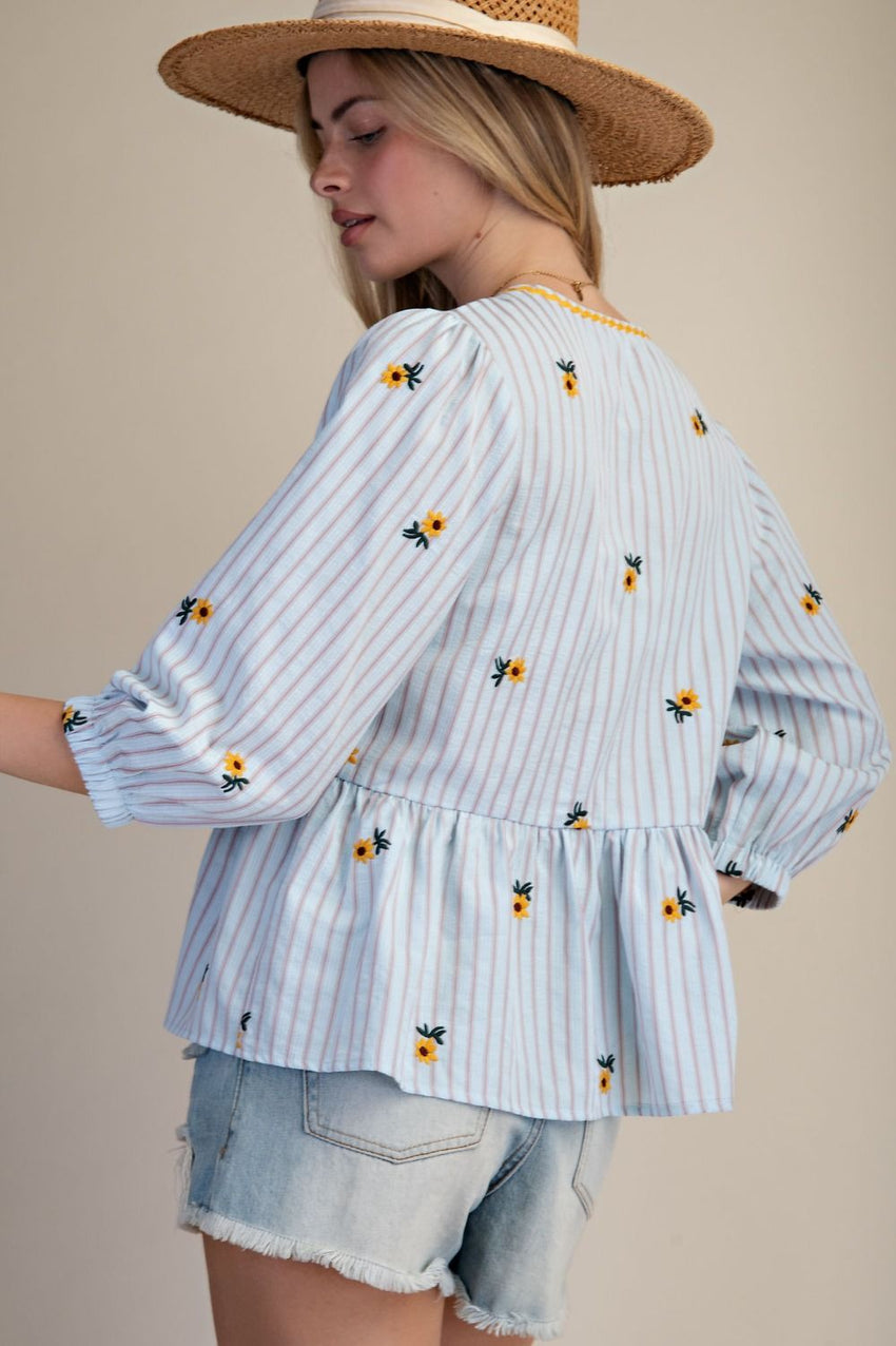 ET29371 Stripe Embroidery Top