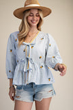 ET29371 Stripe Embroidery Top
