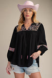 ET28939 Black Embroidery Guaze Top