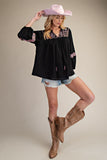 ET28939 Black Embroidery Guaze Top