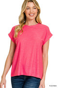 U-754D Fuchsia Cuffed Tee