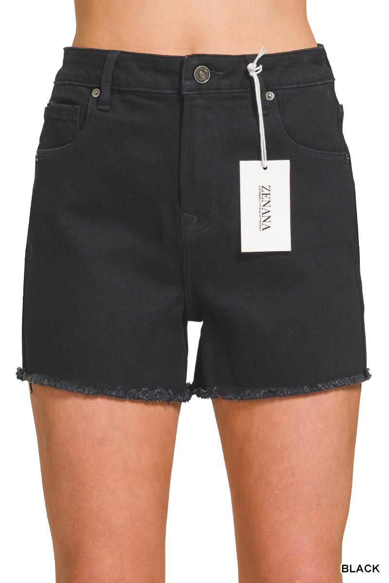 DHP-9523Y Black Raw Frayed Denim Shorts
