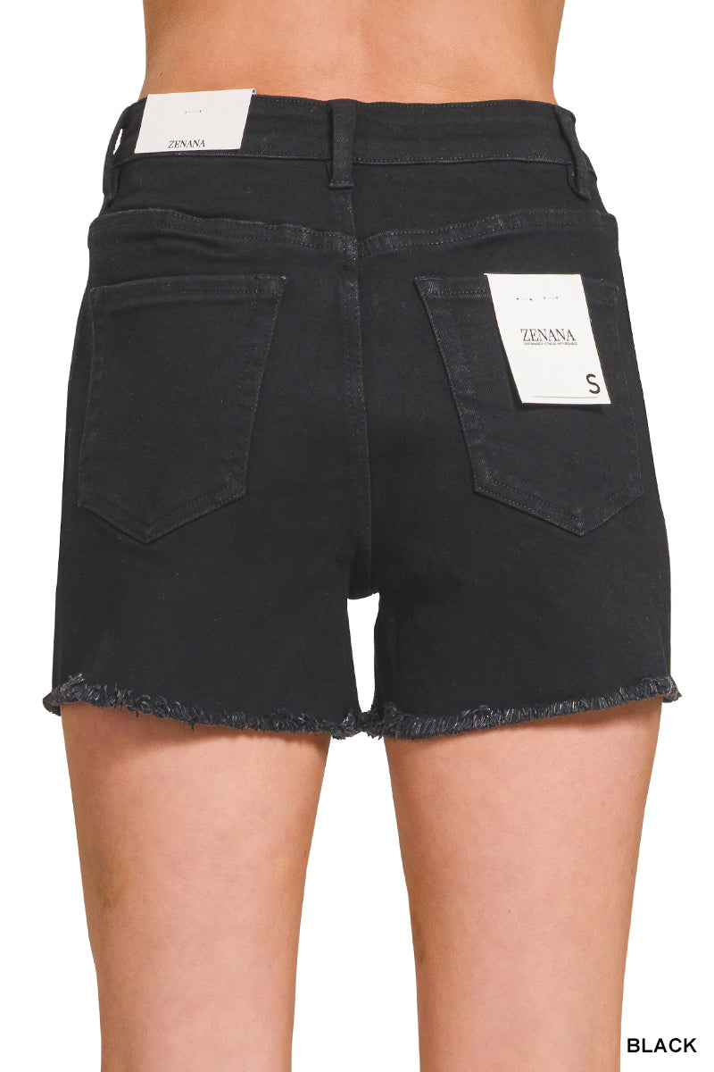 DHP-9523Y Black Raw Frayed Denim Shorts