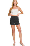 DHP-9523Y Black Raw Frayed Denim Shorts