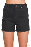 DHP-9523Y Black Raw Frayed Denim Shorts