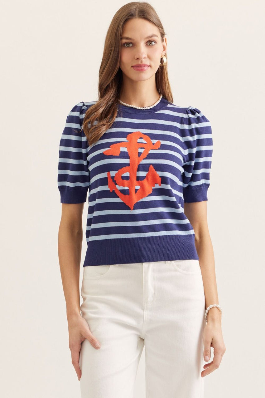 T30685 Navy Anchor Sweater