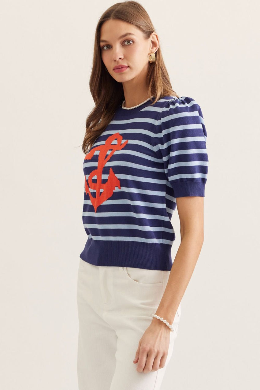 T30685 Navy Anchor Sweater