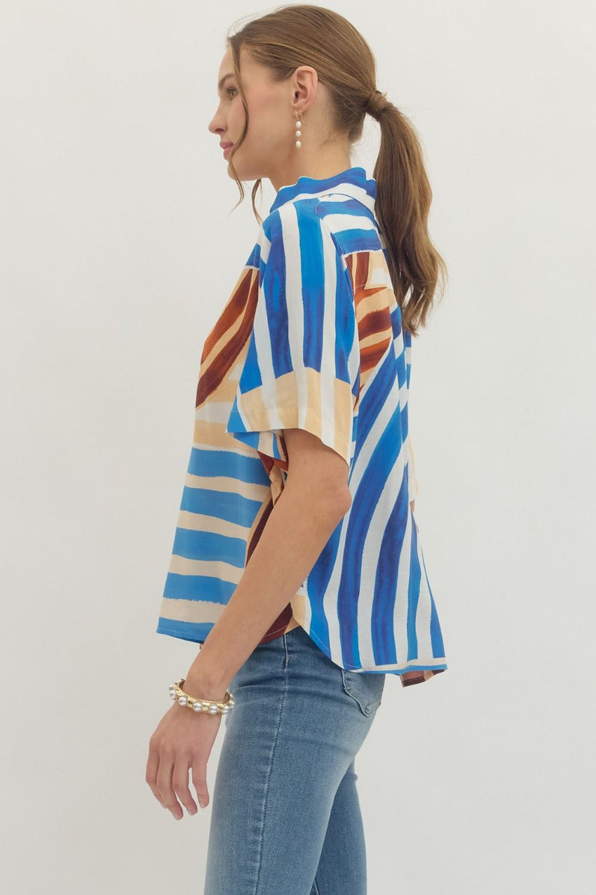 T30359 Printed V-neck Top