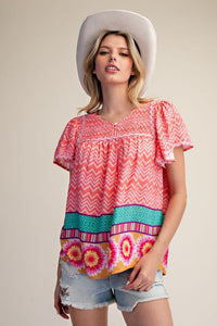 ET79125 Printed Challis Top