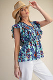 ET79187 Printed Linen Top