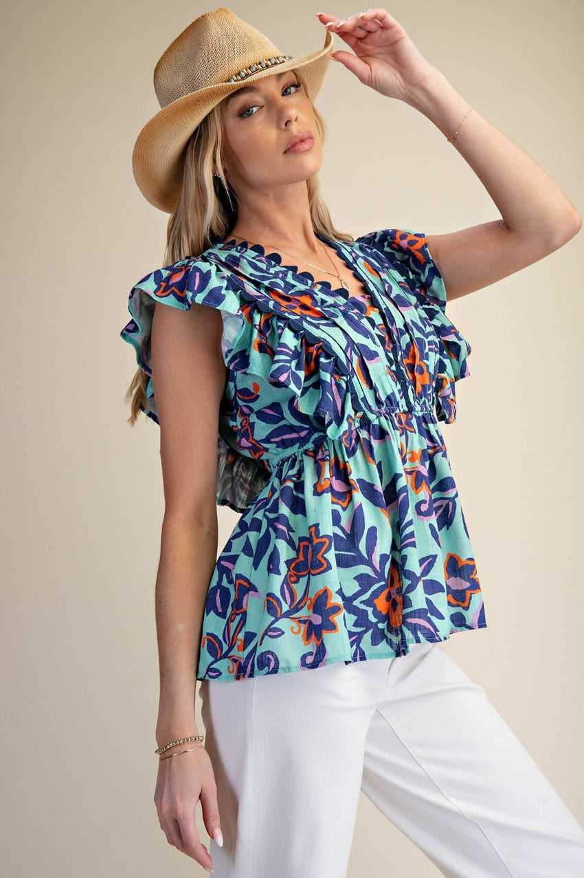 ET79187 Printed Linen Top