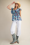 ET79187 Printed Linen Top
