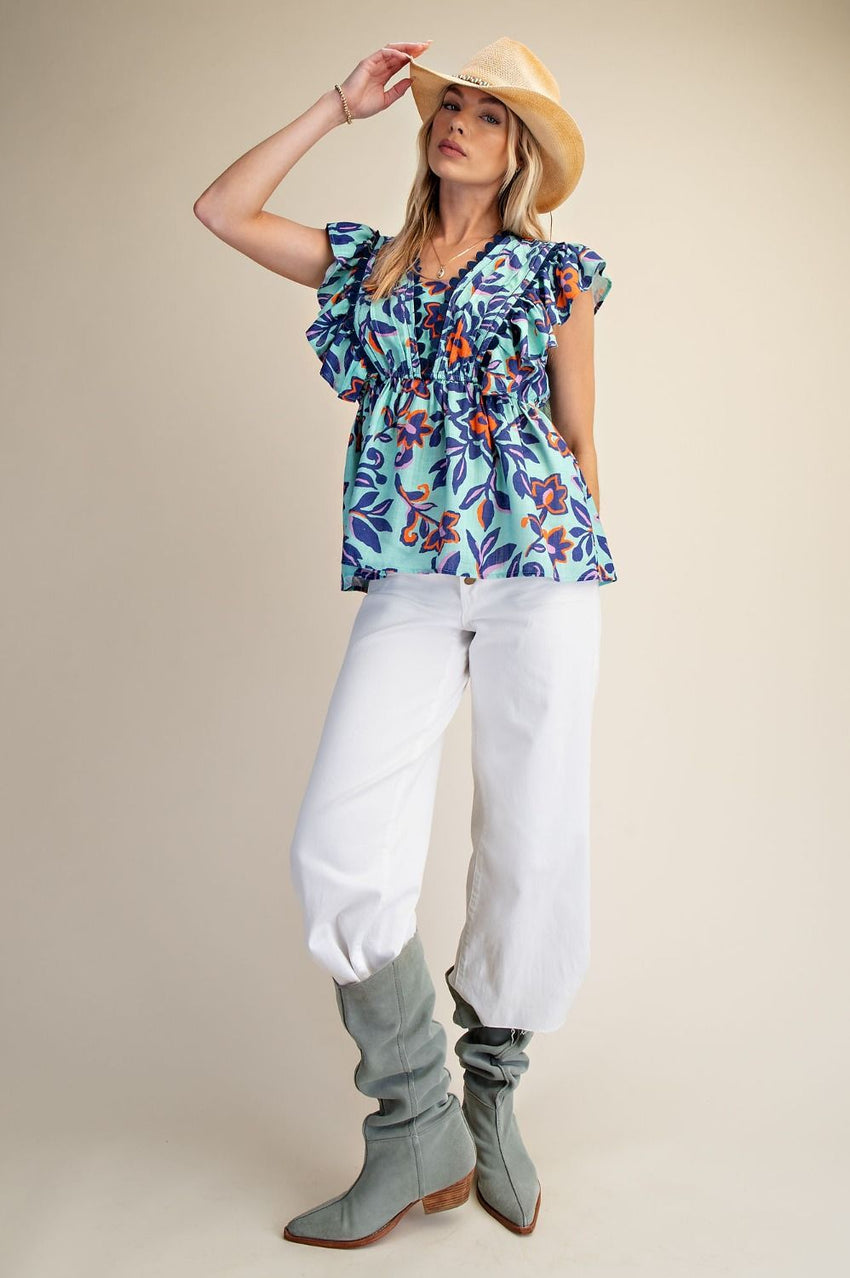 ET79187 Printed Linen Top