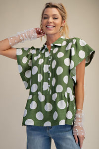 ET29424 Polka Dots Ruffle Top