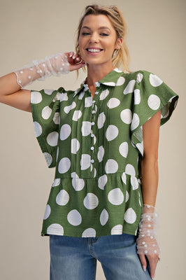 ET29424 Polka Dots Ruffle Top