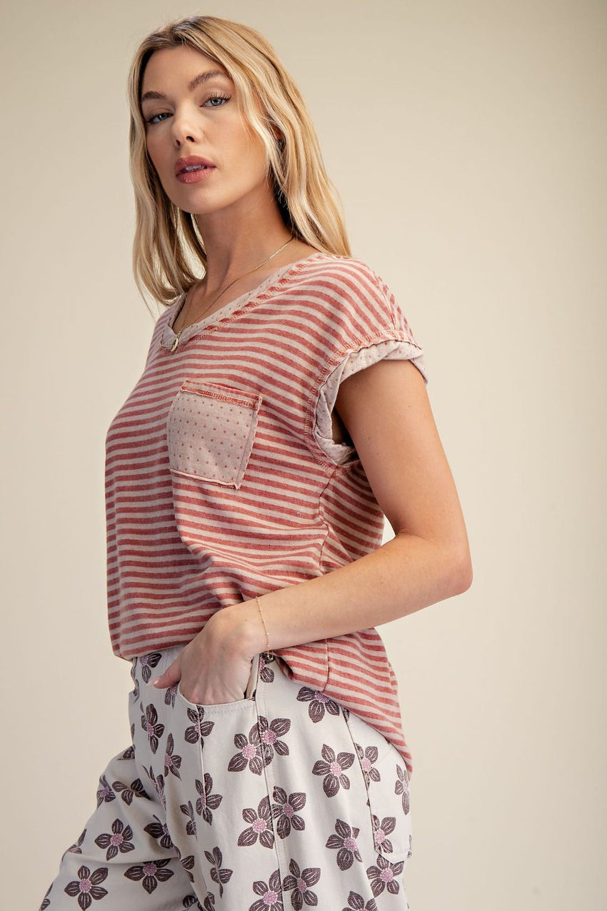 ET29554 Red Striped Top