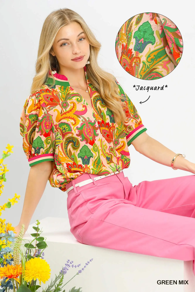 K1589 Peach Floral/Paisley Top