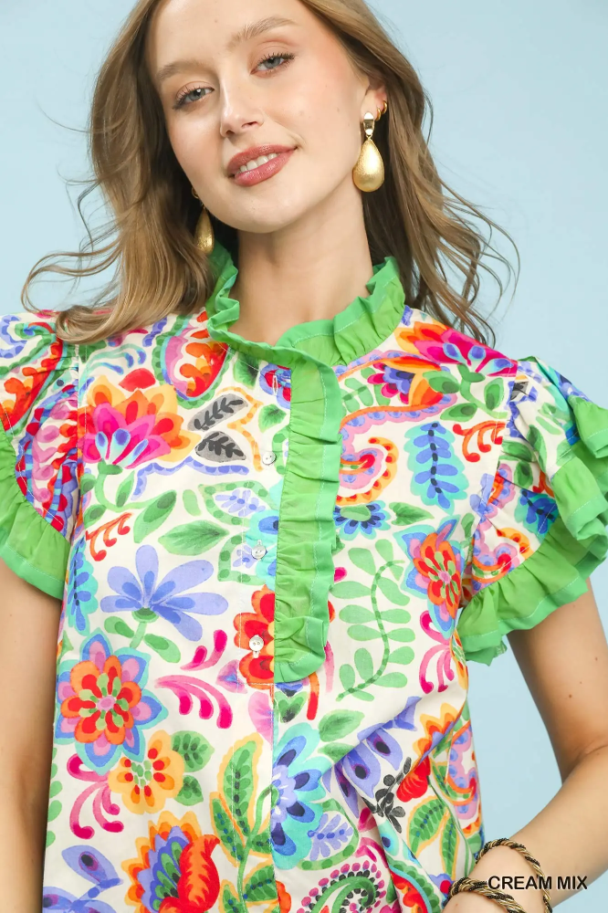 K1974 Green Ruffle Collar