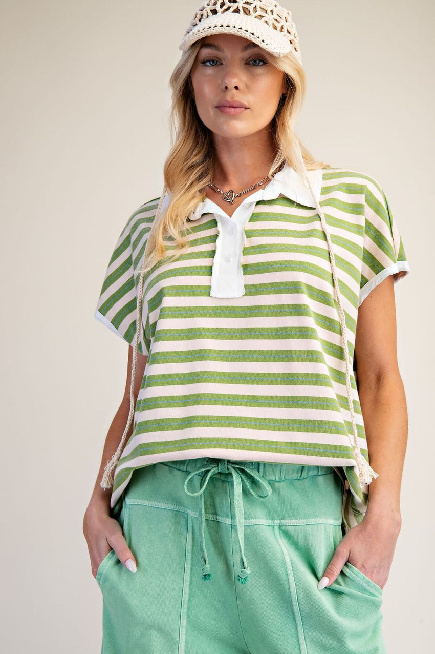 ET28630 Green Striped Top