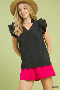 C5992 Black Ruffle Sleeve Top