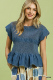 C8407-T Denim Smocked Top