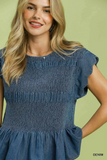 C8407-T Denim Smocked Top