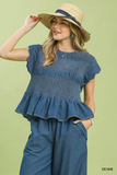 C8407-T Denim Smocked Top