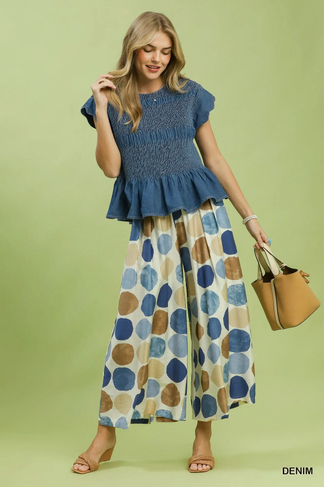 C8407-T Denim Smocked Top