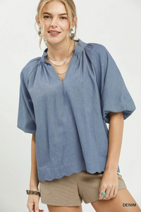 C6490 Denim 3/4 Sleeve Top