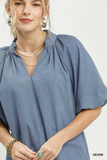 C6490 Denim 3/4 Sleeve Top