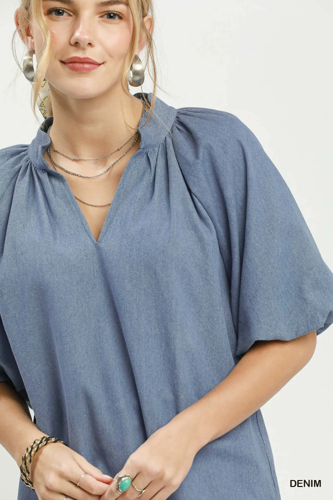 C6490 Denim 3/4 Sleeve Top