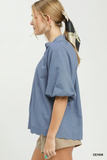 C6490 Denim 3/4 Sleeve Top