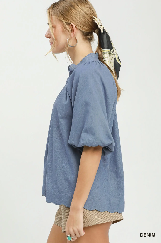 C6490 Denim 3/4 Sleeve Top