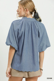 C6490 Denim 3/4 Sleeve Top